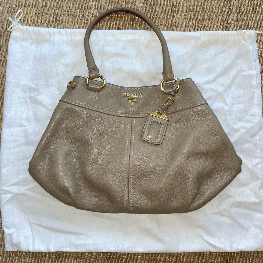Beige Prada Leather Shoulder Bag